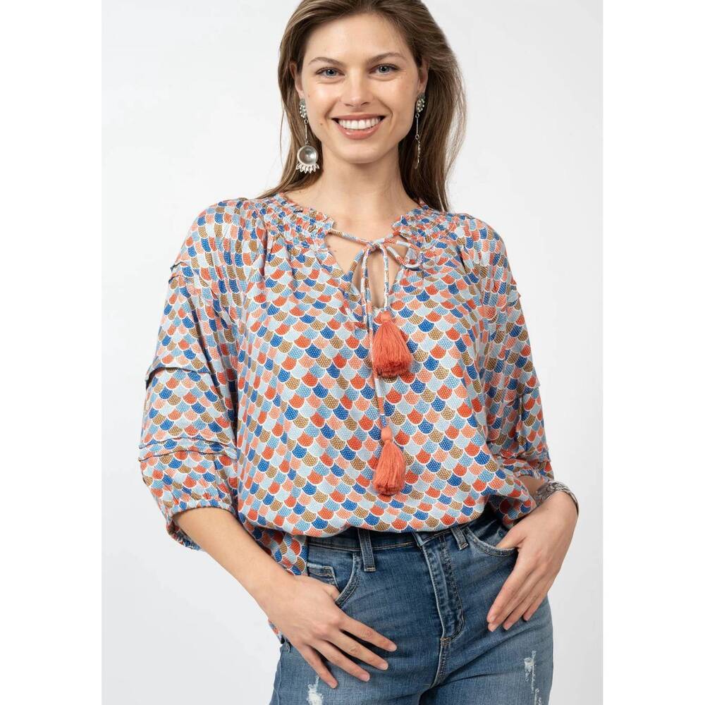 NEW IVY JANE poet top in copper multi